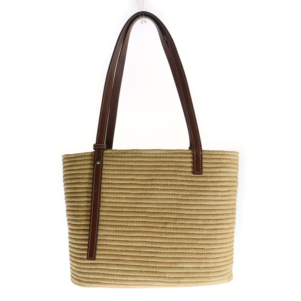 LOEWE(ロエベ) バスケットバッグ スモール ハンドバッグ カゴバッグ ブラウン×ベージュ シルバー金具 ストロー×レザー