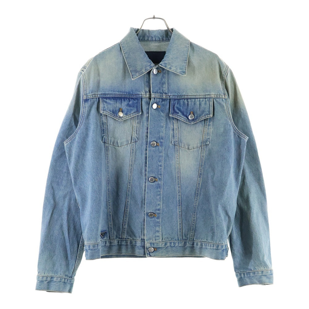 PRADA(プラダ) 22AW ユーズド加工 トライアングルロゴプレート デニム トラッカージャケット インディゴ GEB227