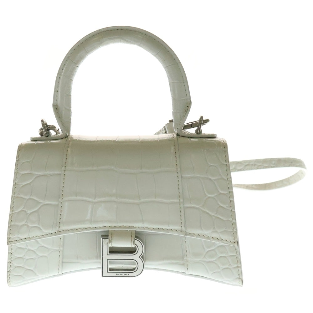 BALENCIAGA(バレンシアガ) アワーグラスXS 2WAY クロコ型押し レザーショルダーバッグ ハンドバッグ ホワイト 592833