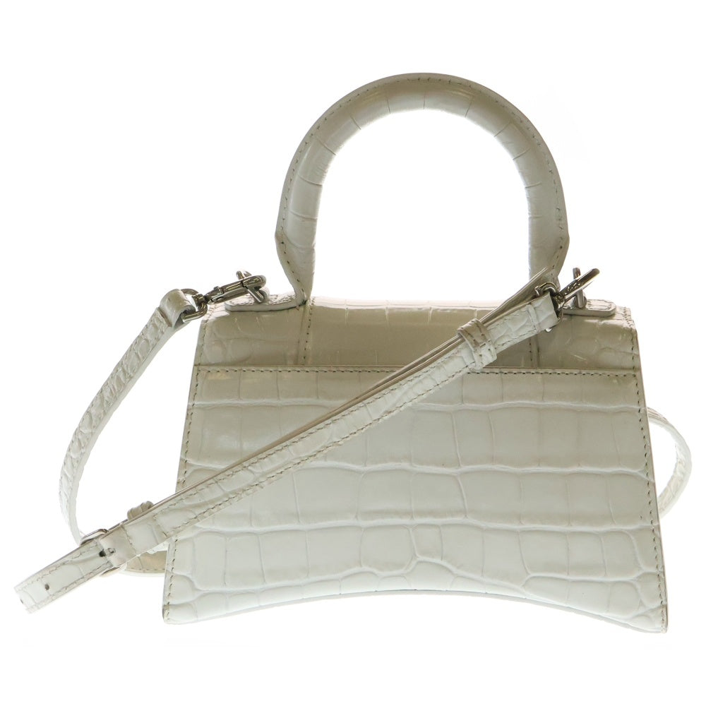 BALENCIAGA(バレンシアガ) アワーグラスXS 2WAY クロコ型押し レザーショルダーバッグ ハンドバッグ ホワイト 592833