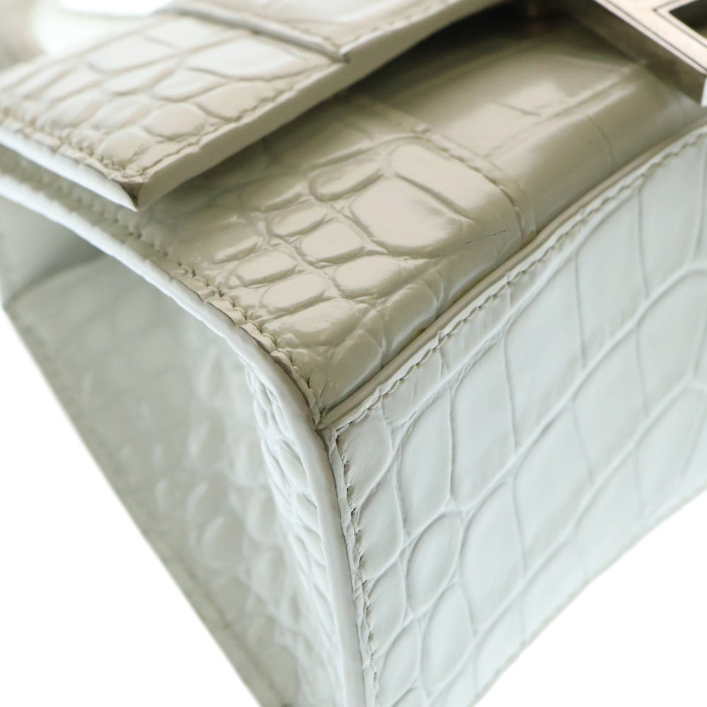 BALENCIAGA(バレンシアガ) アワーグラスXS 2WAY クロコ型押し レザーショルダーバッグ ハンドバッグ ホワイト 592833