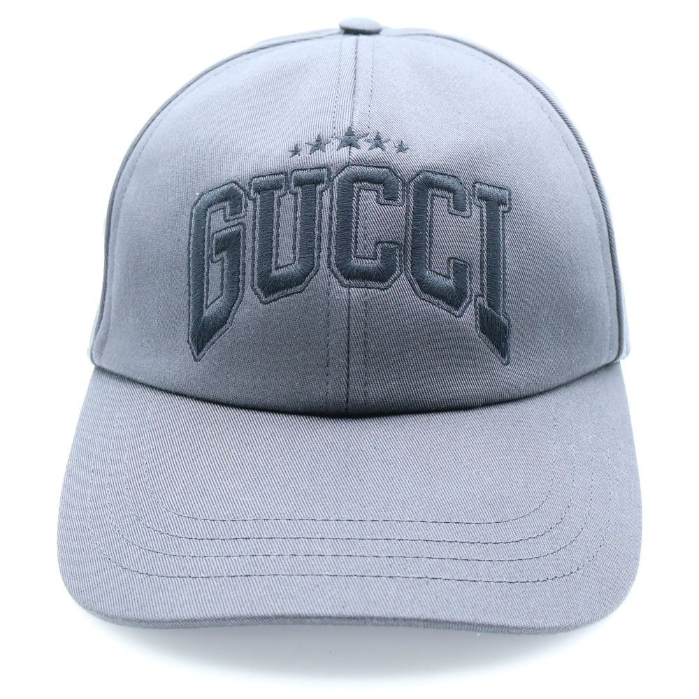 GUCCI(グッチ) エンブロイダード ベースボール ハット グレー コットン サイズM