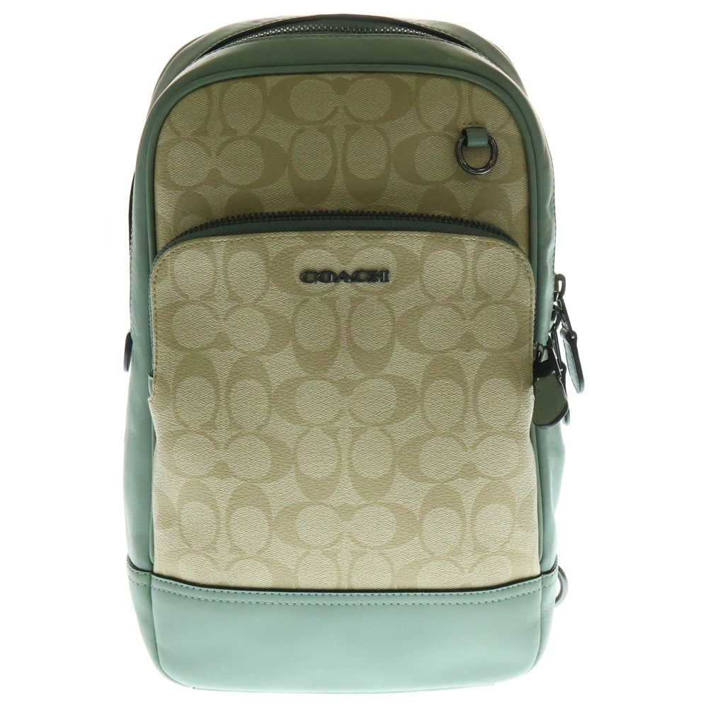 COACH(コーチ) シグネチャー グラハムパック ショルダーバッグ ボディバッグ ライトグリーン×アイボリー PVC×レザー