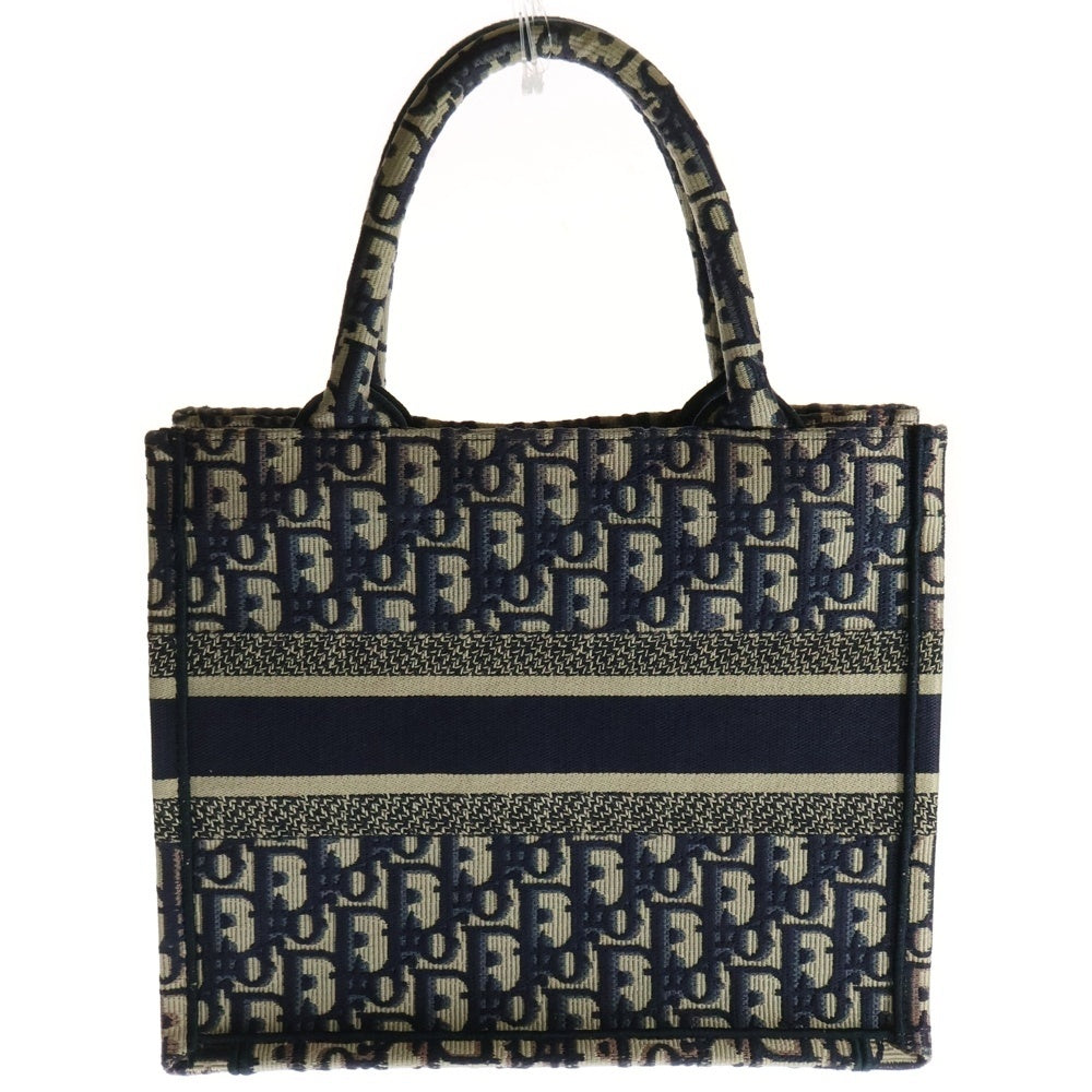 Christian Dior(クリスチャンディオール) BOOK TOTE SMALL ブックトート オブリーク柄キャンバスハンドバッグ ネイビー/ベージュ レディース