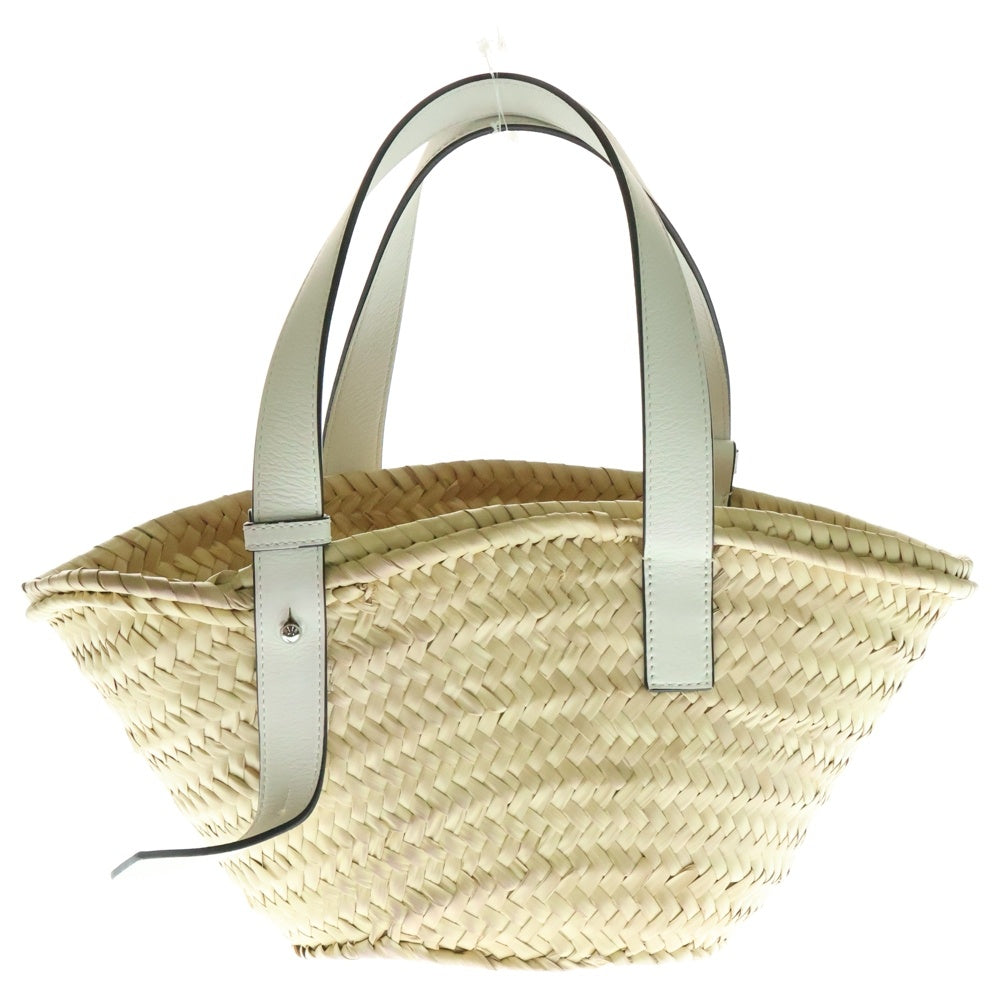 LOEWE(ロエベ) かごバッグ アナグラム ハンドバッグ ミニトートバッグ ベージュ×ホワイト ラフィア シルバー金具