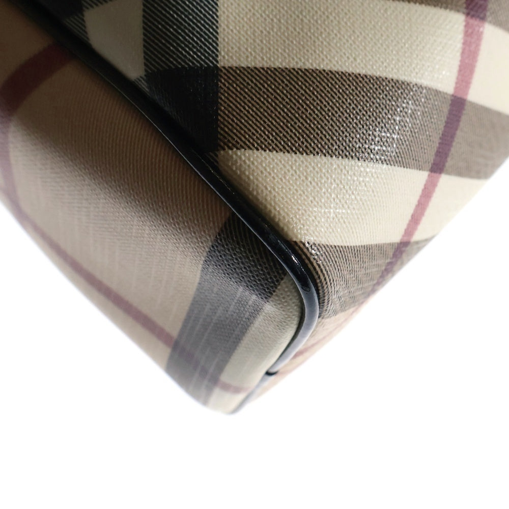 BURBERRY(バーバリー) ノバチェック総柄 パテントレザー PVC ハンド ミニ ボストンバッグ ベージュ/ブラック