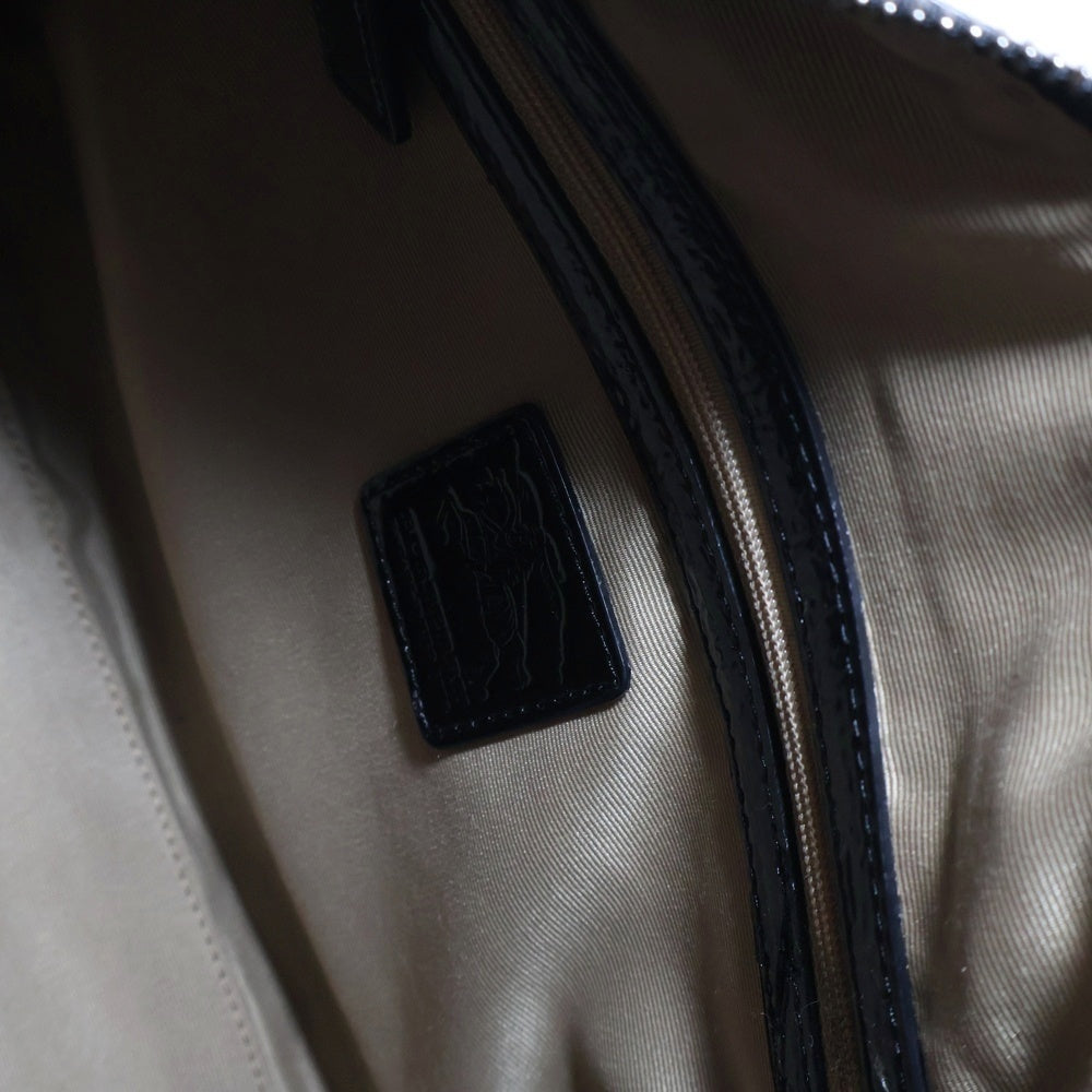 BURBERRY(バーバリー) ノバチェック総柄 パテントレザー PVC ハンド ミニ ボストンバッグ ベージュ/ブラック