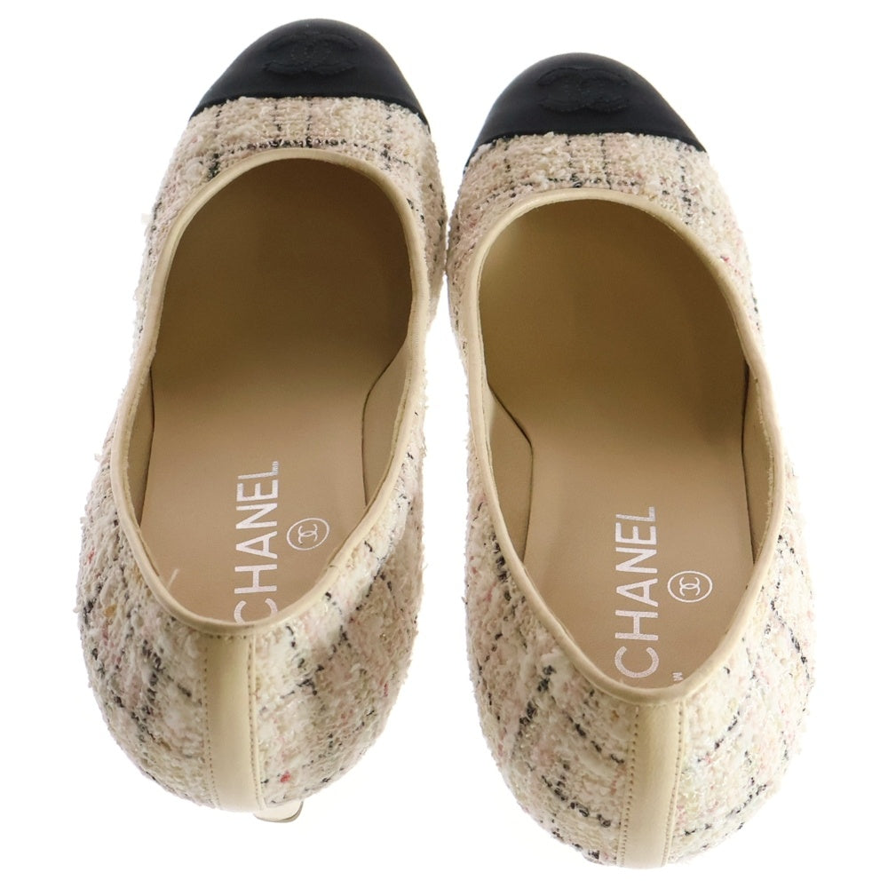 CHANEL(シャネル) ココマーク ステッチ ファンシーツイード 切り替え ヒール パンプス シューズ ホワイト/ブラック レディース G33734