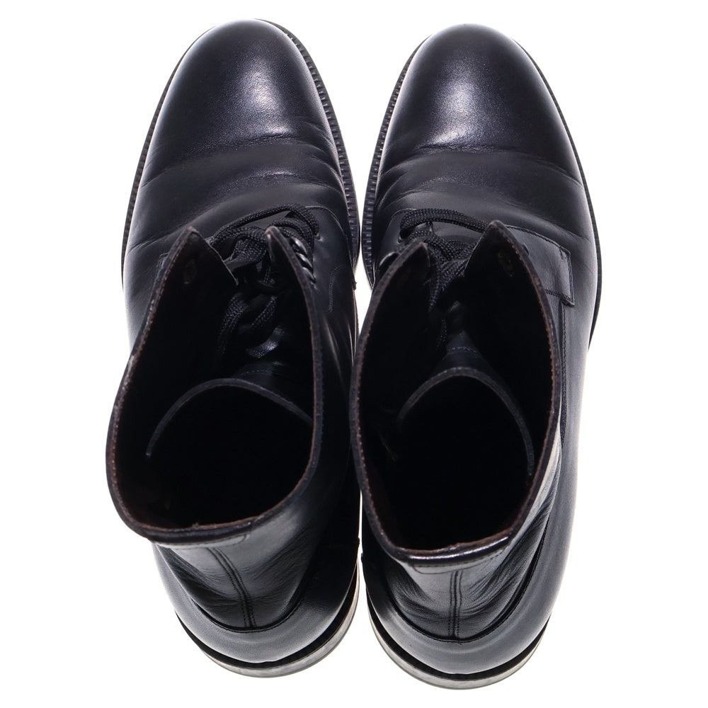 a.testoni(ア・テストーニ) レザー レースアップ ハイカット ショートブーツ ブラック