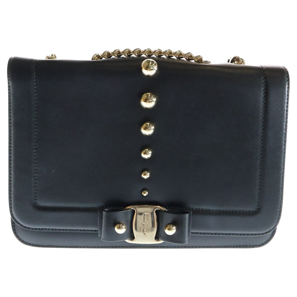 FERRAGAMO(フェラガモ) ヴァラリボン ショルダーバッグ チェーンバッグ ブラック ゴールド金具 レザー