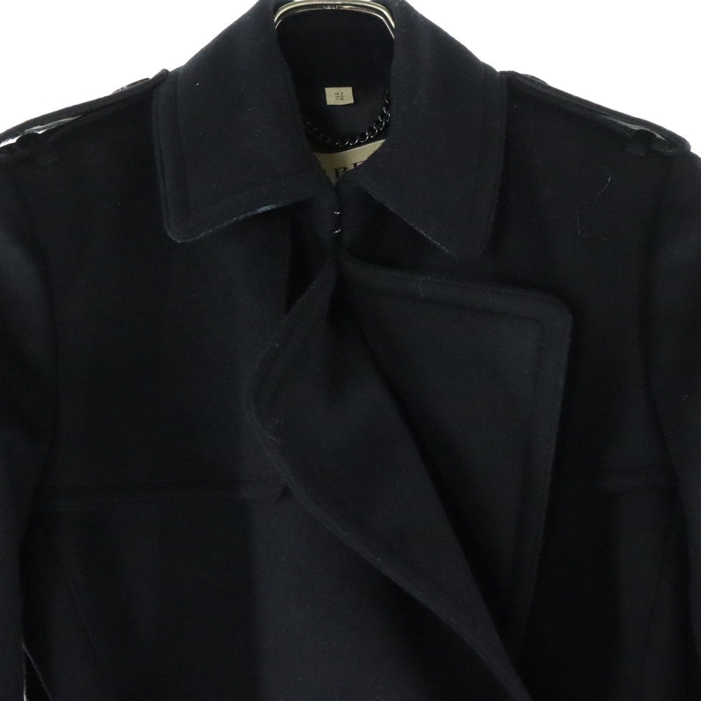 BURBERRY(バーバリー) カシミヤ混 メルトンウール ボタンレス トレンチコート ブラック レディース 8022049