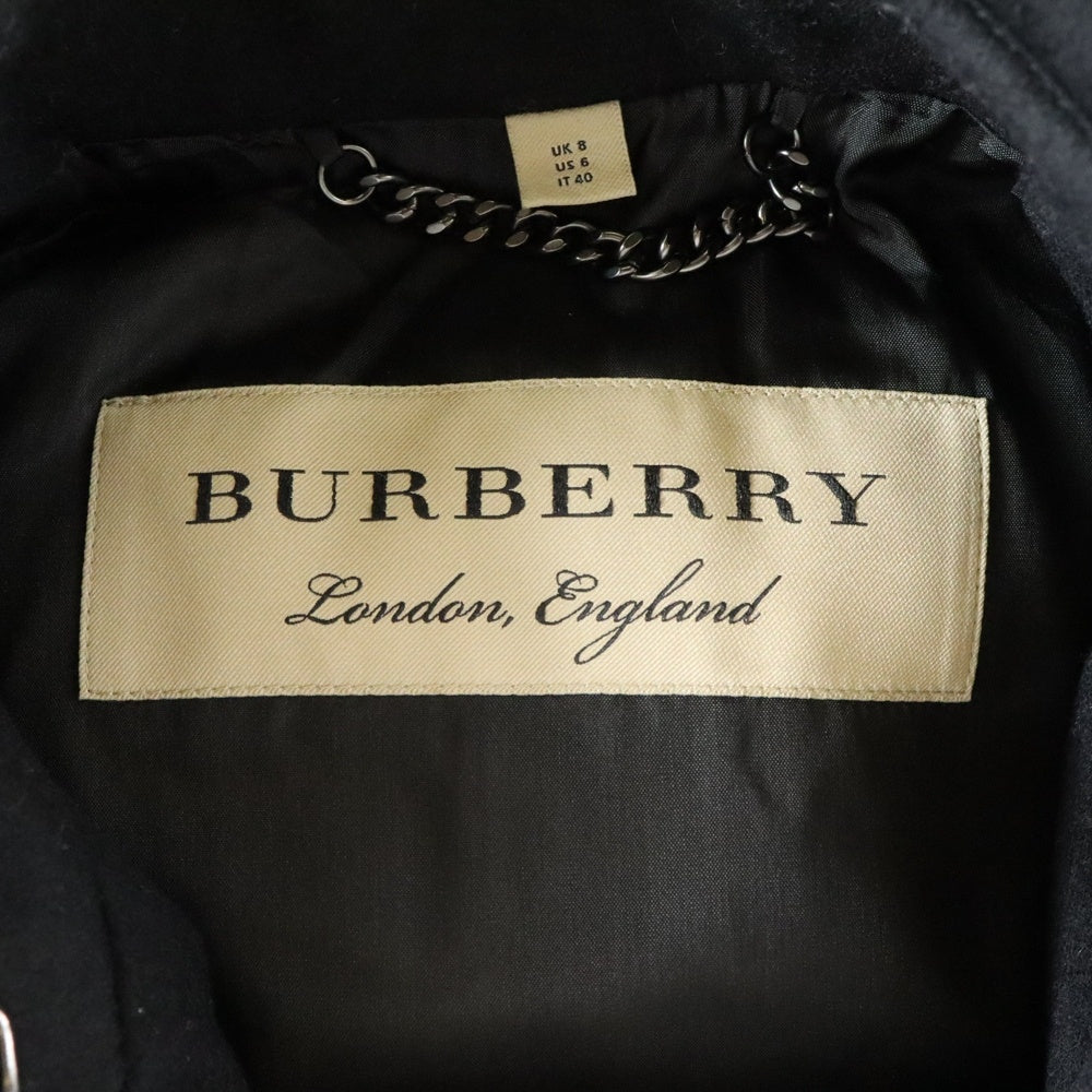 BURBERRY(バーバリー) カシミヤ混 メルトンウール ボタンレス トレンチコート ブラック レディース 8022049