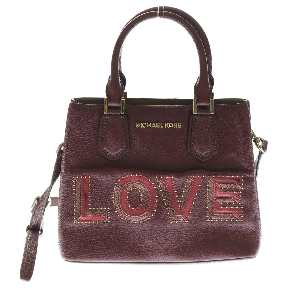 MICHAEL KORS(マイケルコース) 2WAYバッグ スタッズ ミニトートバッグ ショルダーバッグ ハンドバッグ レッド ボルドー レザー ゴールド金具