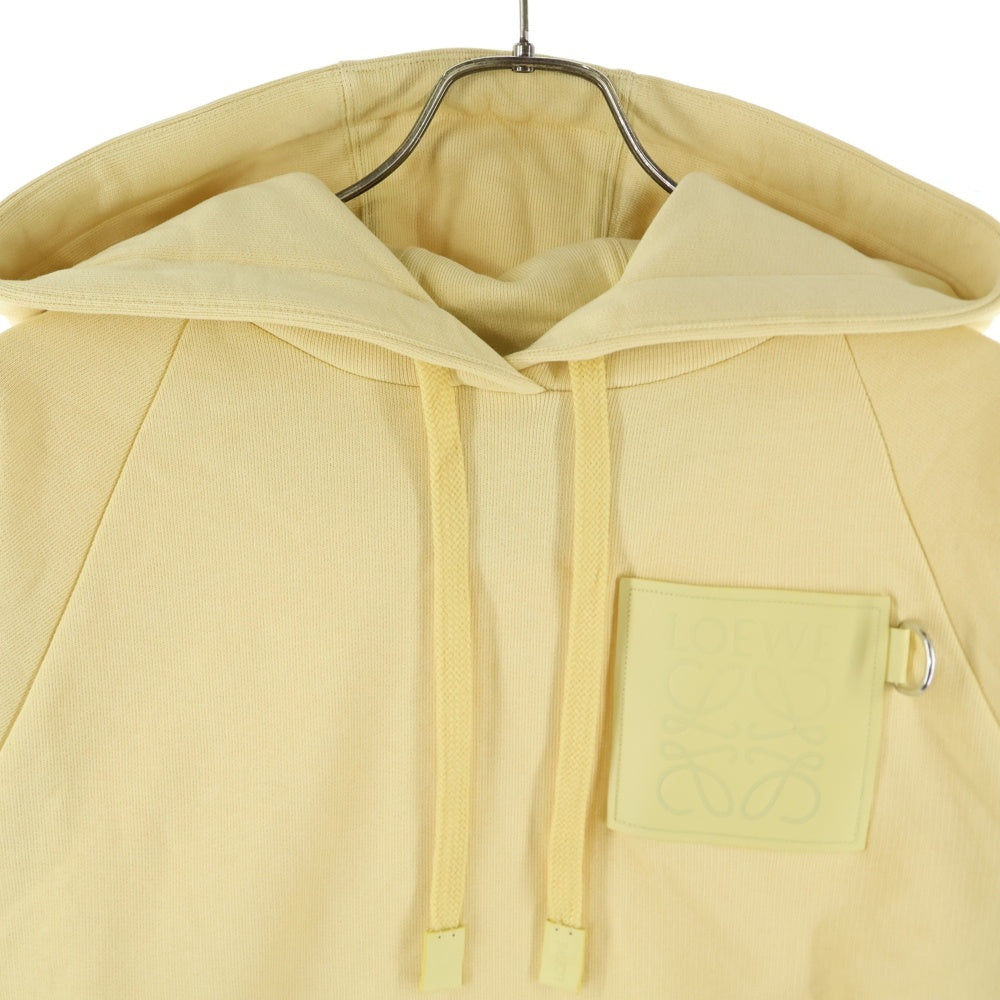 LOEWE(ロエベ) アナグラムロゴ レザーパッチ クロップド ショート丈 プルオーバースウェットパーカー フーディー イエロー レディース S359Y25X41