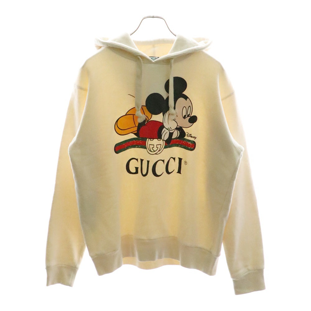 GUCCI(グッチ) ×Disney ディズニー ミッキーマウス インターロッキングG ヴィンテージロゴプリント プルオーバースウェットパーカー フーディー アイボリー 469251