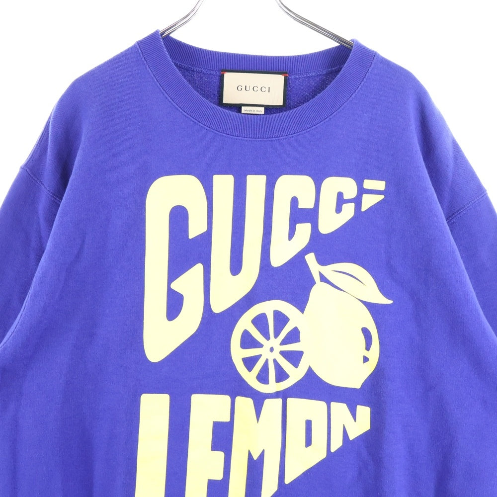 GUCCI(グッチ) 22SS GUCCI LEMON グッチレモン ロゴプリント クルーネック プルオーバースウェットトレーナー ネイビー/イエロー 681217