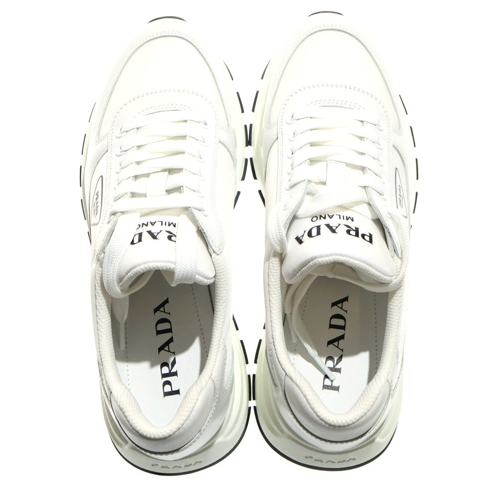PRADA(プラダ) RE-NYLON リナイロン トライアングルロゴプリント レザー レースアップ ローカットシューズ スニーカー ホワイト 2EG406