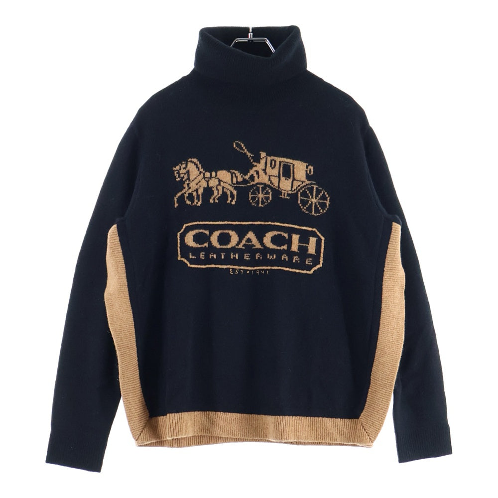 COACH(コーチ) ロゴハイネックニット ブラック×ブラウン