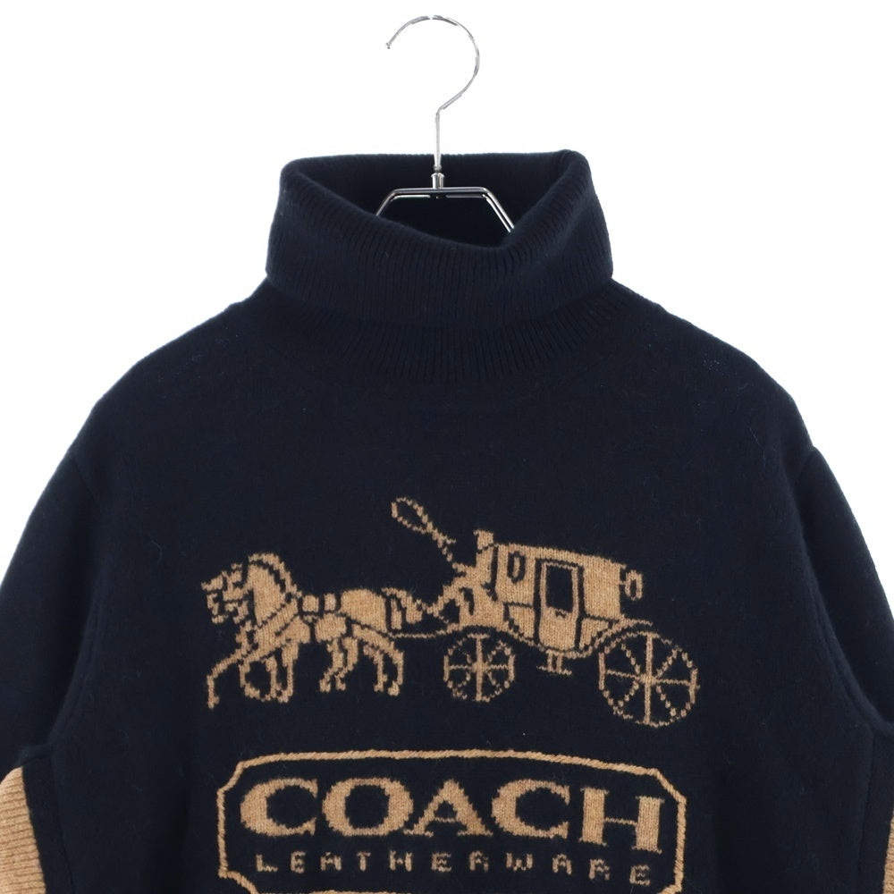 COACH(コーチ) ロゴハイネックニット ブラック×ブラウン