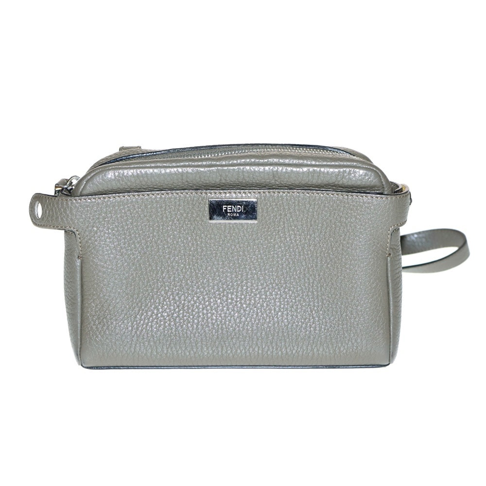 FENDI(フェンディ) 2WAYショルダーバッグ ミニバッグ ポーチ カーキ シルバー金具 レザー