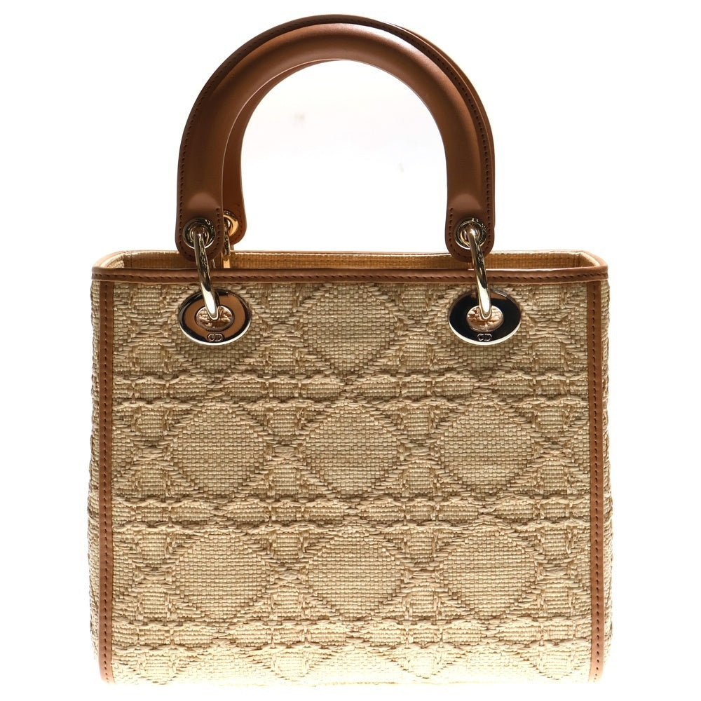 Christian Dior(クリスチャンディオール) Lady Dior レディディオール ミディアム ベージュ ラフィア ハンドバッグ 2wayショルダーバッグ シルバー金具