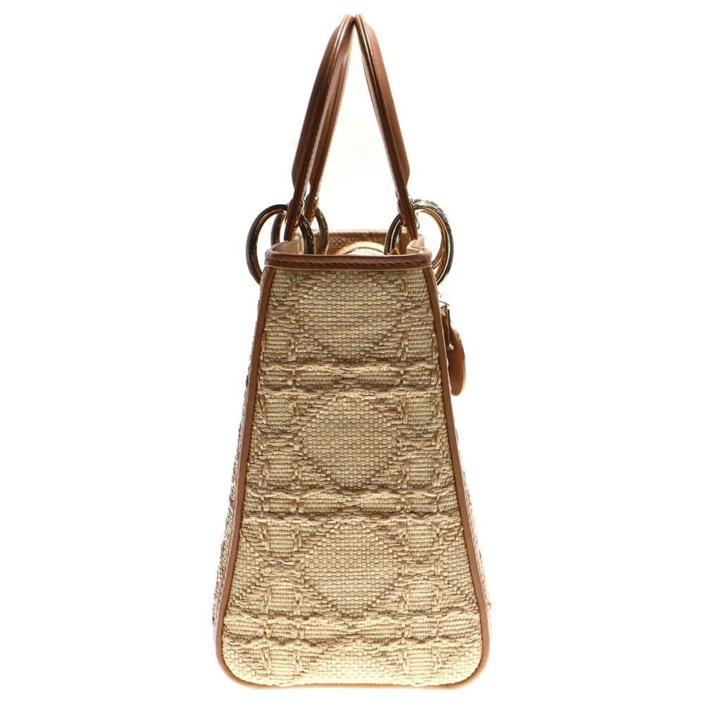 Christian Dior(クリスチャンディオール) Lady Dior レディディオール ミディアム ベージュ ラフィア ハンドバッグ 2wayショルダーバッグ シルバー金具