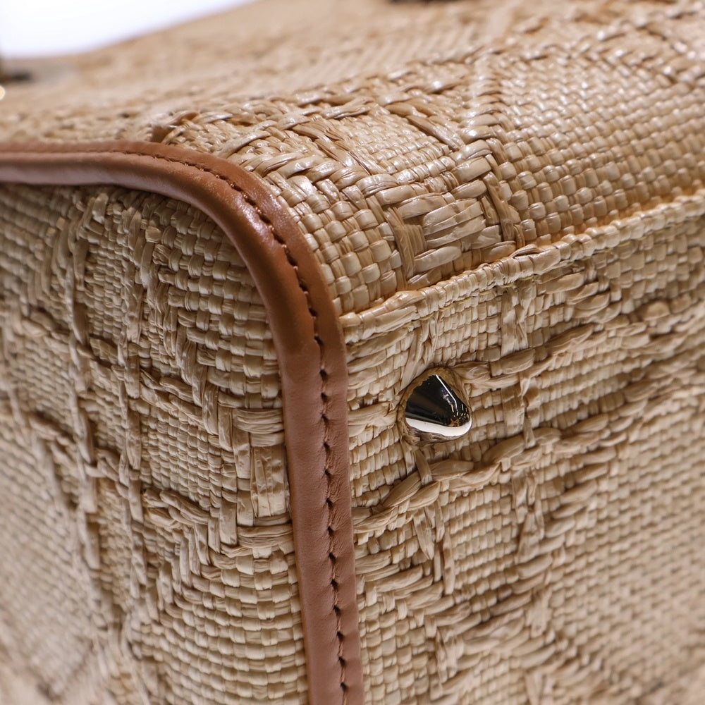 Christian Dior(クリスチャンディオール) Lady Dior レディディオール ミディアム ベージュ ラフィア ハンドバッグ 2wayショルダーバッグ シルバー金具