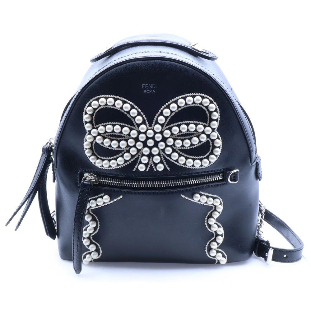 FENDI(フェンディ) バックパック リュックサック ブラック シルバー金具 パール レザー 8BZ038
