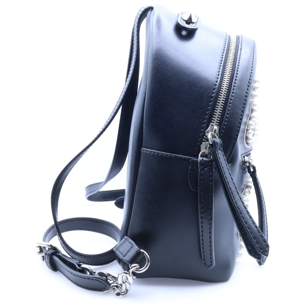 FENDI(フェンディ) バックパック リュックサック ブラック シルバー金具 パール レザー 8BZ038