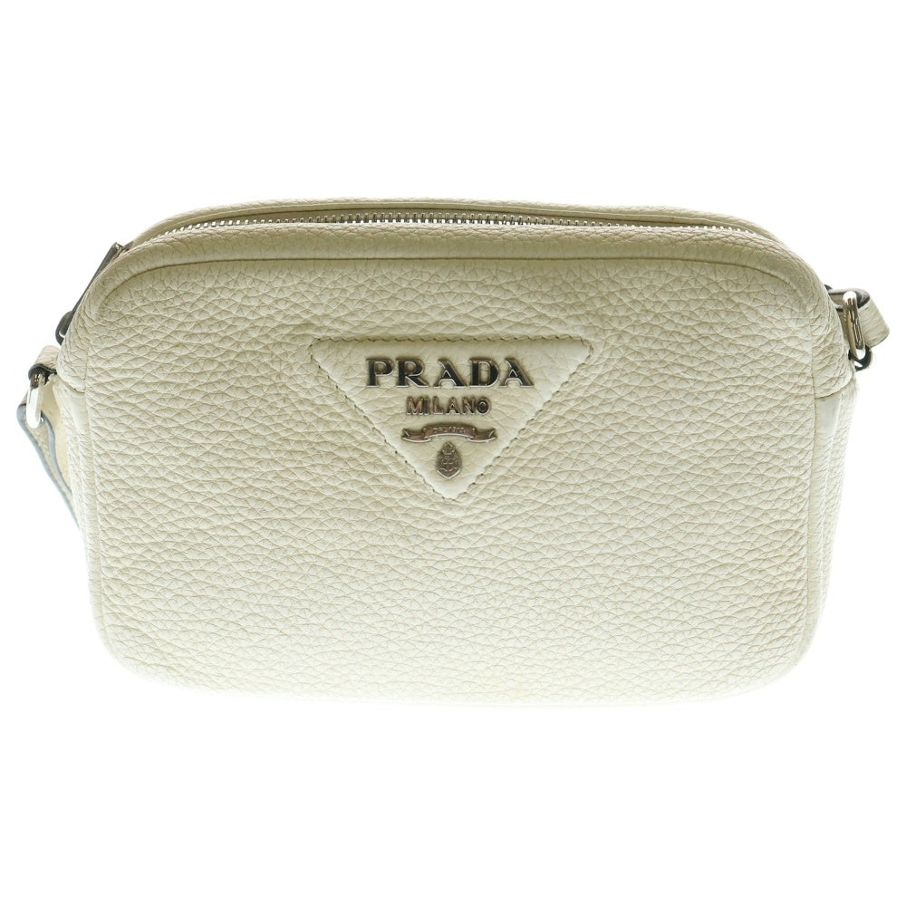 PRADA(プラダ) ヴィッテロダイショルダーバッグ ミニバッグ ホワイト×ブラック レザー 1BH082 シルバー金具
