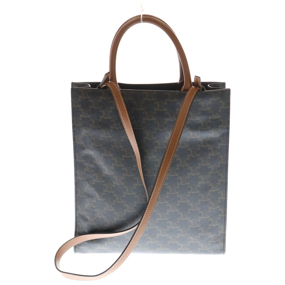 CELINE(セリーヌ) バーティカルカバ スモール トリオンフ ロゴ PVC レザー 2WAY ハンド ショルダーバッグ ブラウン