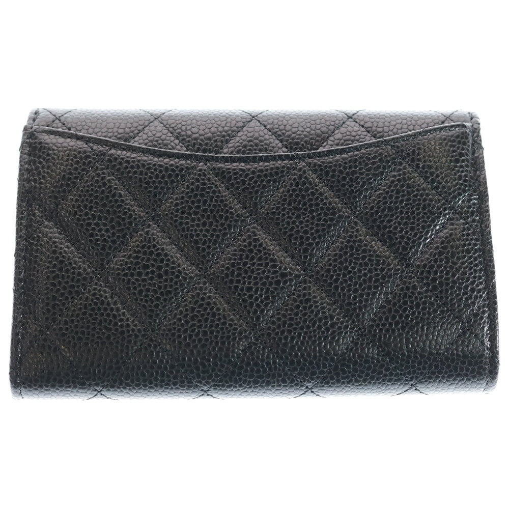 CHANEL(シャネル) マトラッセ ミディアム フラップウォレット ブラック キャビアスキン ゴールド金具 AP0232
