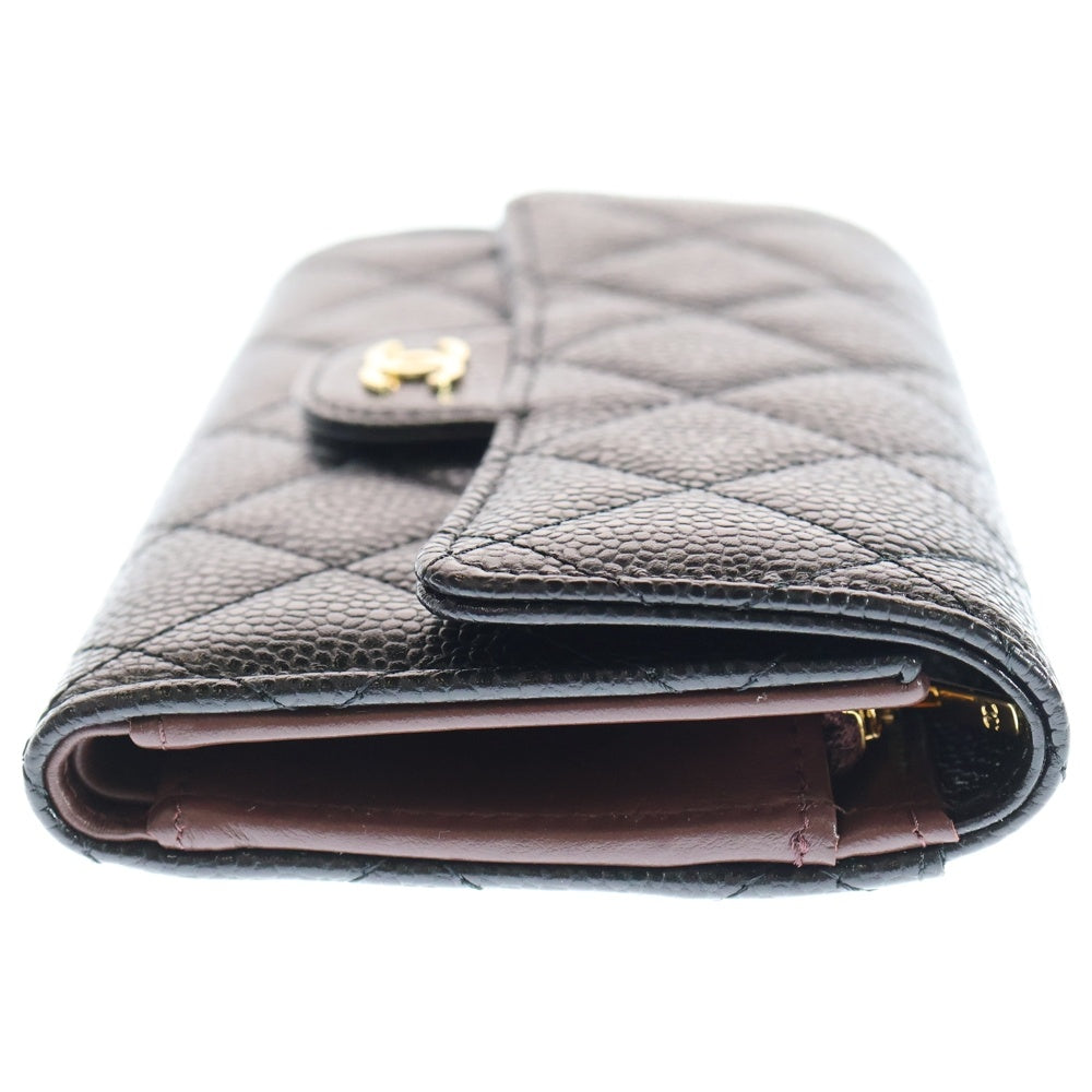 CHANEL(シャネル) マトラッセ ミディアム フラップウォレット ブラック キャビアスキン ゴールド金具 AP0232