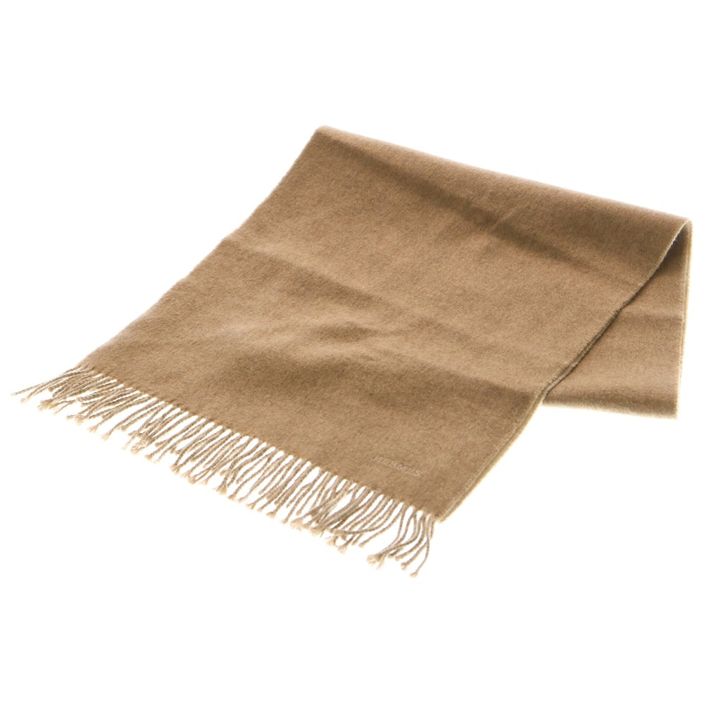 HERMES(エルメス) レクトヴェルソ マロン グラッセ ロゴ刺繍 カシミヤ フリンジマフラー ベージュ