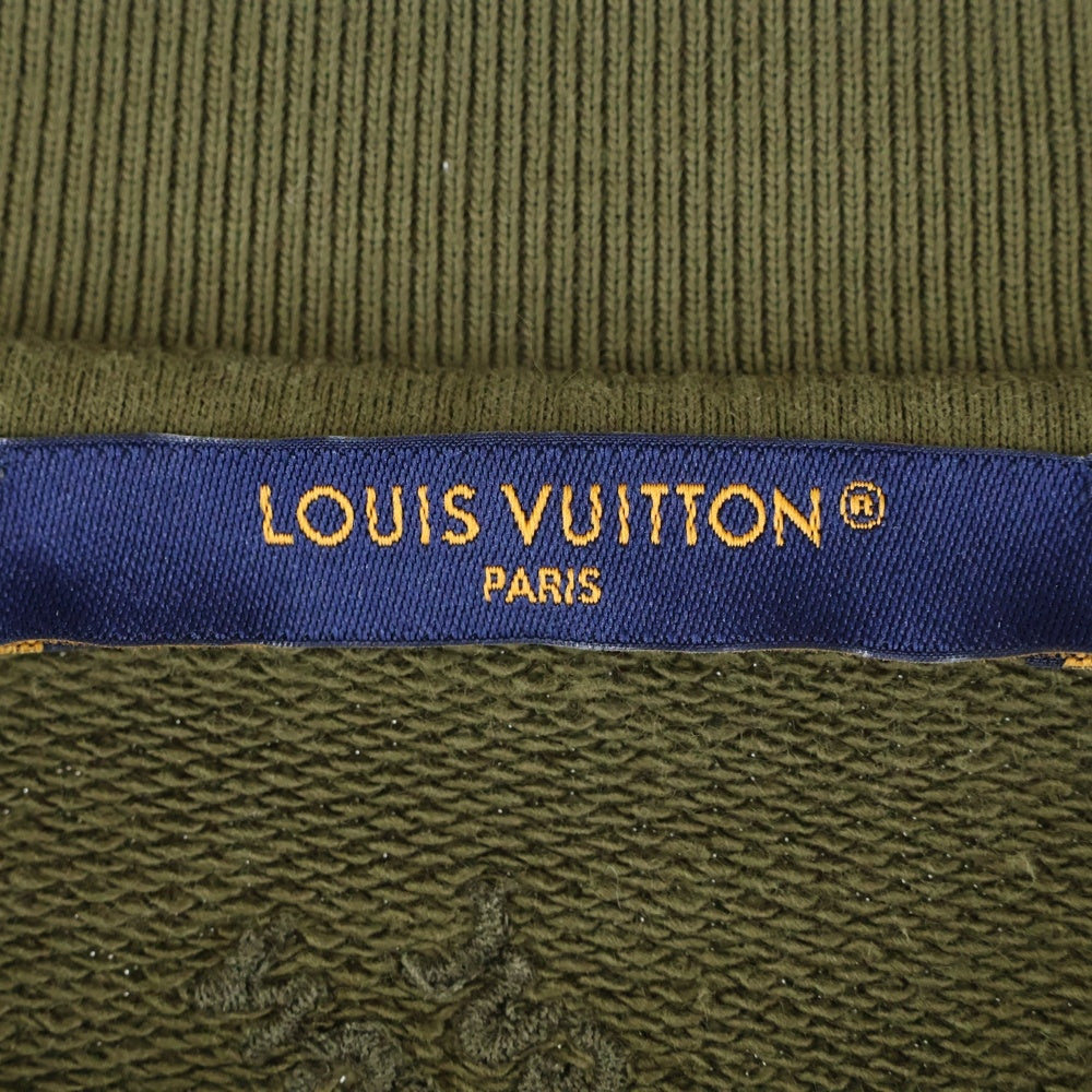 LOUIS VUITTON(ルイヴィトン) 24SS コットン シグネチャー スタッズ 刺繍 ロゴ クルーネック プルオーバースウェットトレーナー カーキ RM241 FWC HQY88W