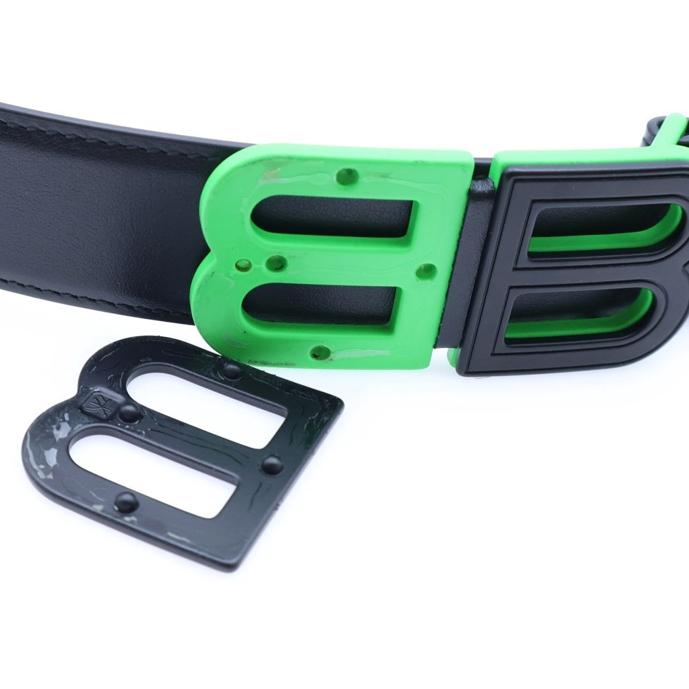 BALENCIAGA(バレンシアガ) BBバックル ベルト ブラック×グリーン レザー 674171