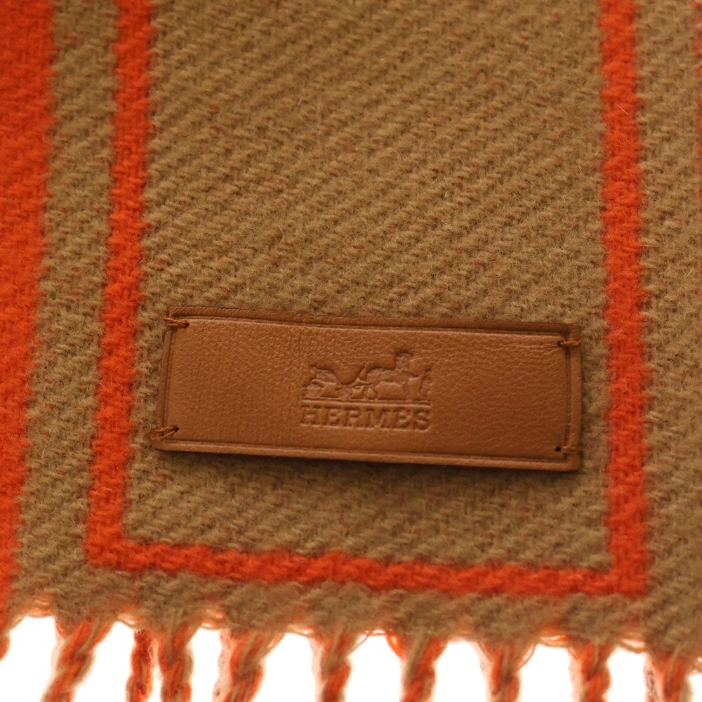 HERMES(エルメス) カザック クレドゥH マフラー カシミヤ オレンジ×ブラウン