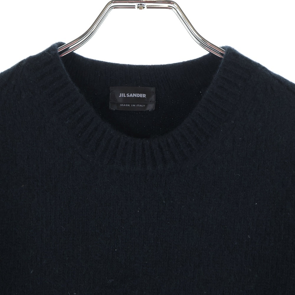JIL SANDER(ジルサンダー) フロントジップ デザイン カシミヤ混 ウール クルーネック プルオーバー 長袖ニット セーター ブラック NM751118MY21016842