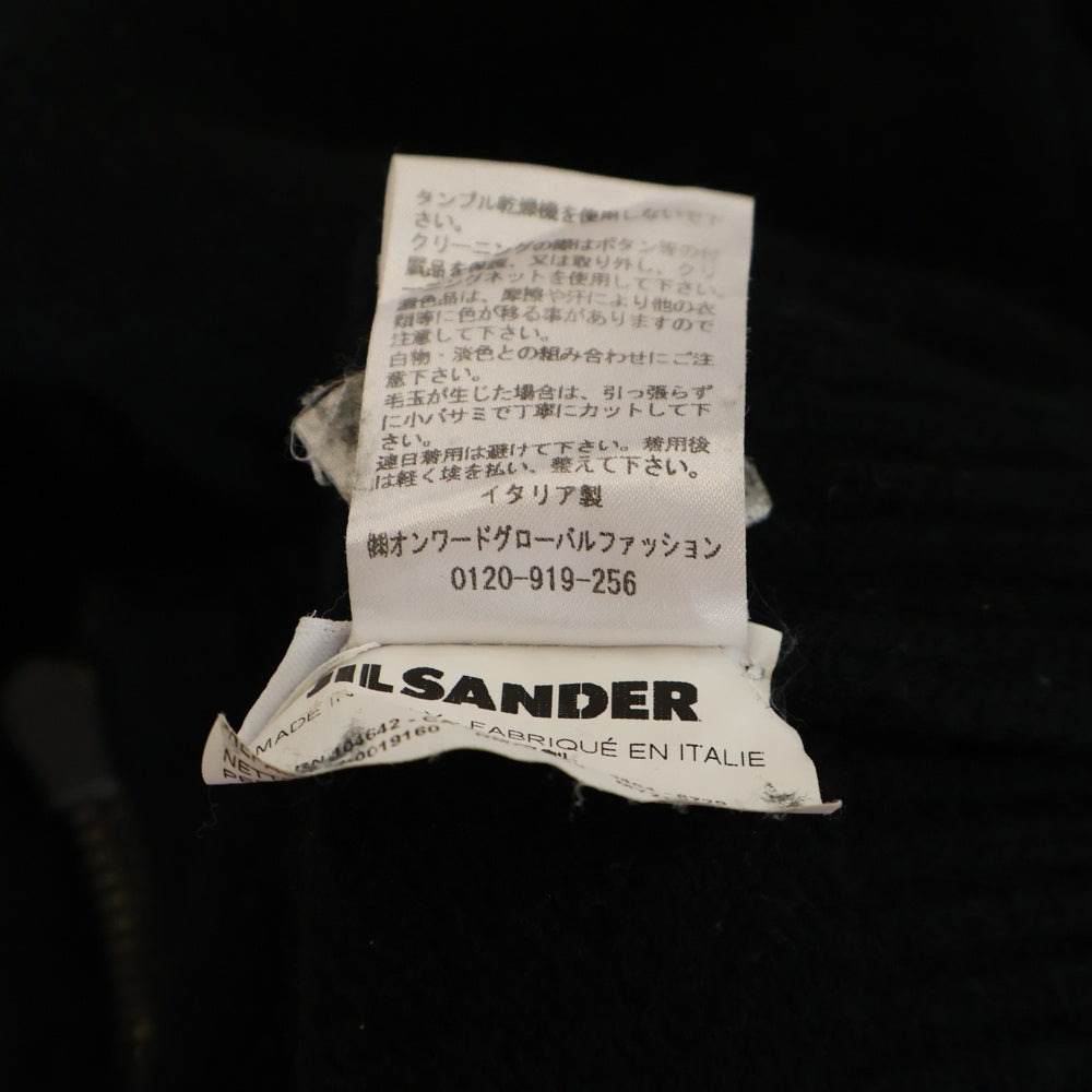 JIL SANDER(ジルサンダー) フロントジップ デザイン カシミヤ混 ウール クルーネック プルオーバー 長袖ニット セーター ブラック NM751118MY21016842