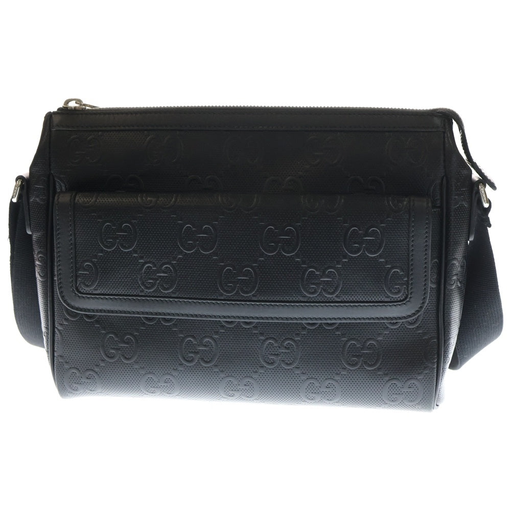 GUCCI(グッチ) GGエンボス メッセンジャーバッグ ショルダーバッグ ブラック カーフスキン 658565 シルバー金具