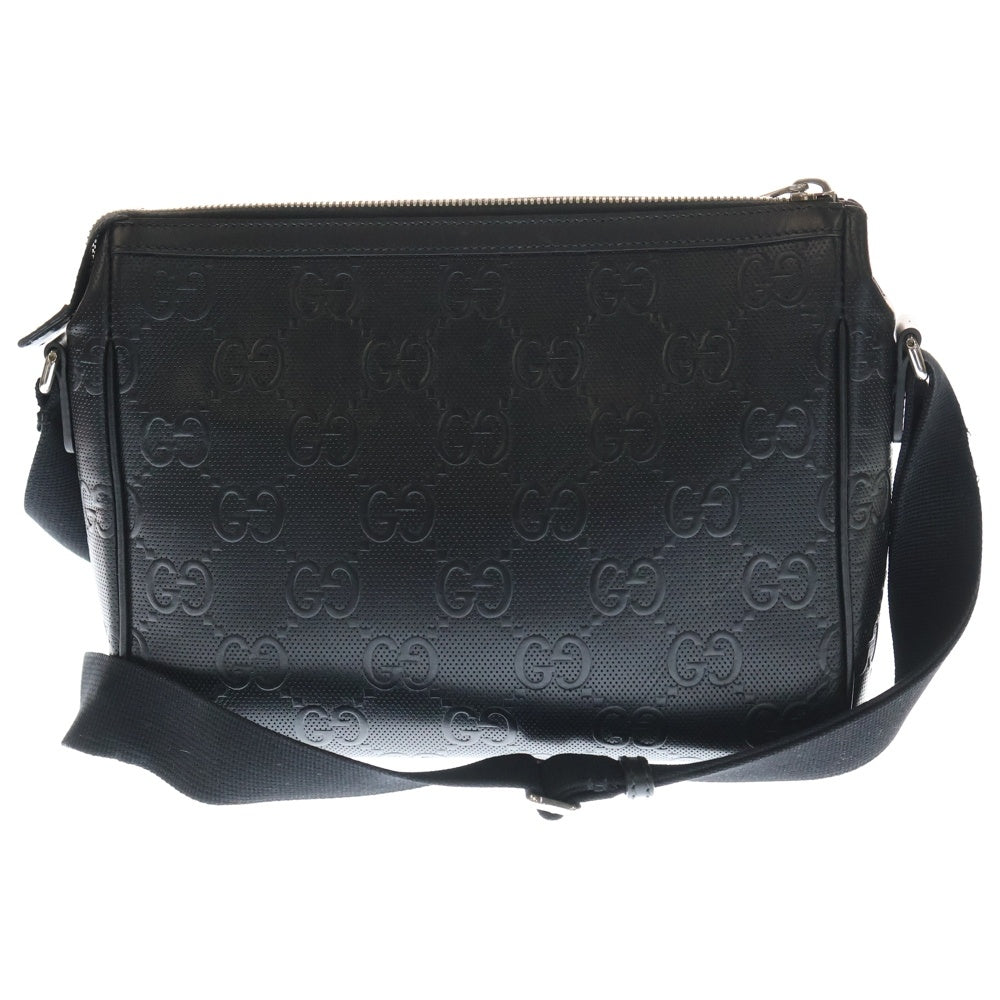 GUCCI(グッチ) GGエンボス メッセンジャーバッグ ショルダーバッグ ブラック カーフスキン 658565 シルバー金具