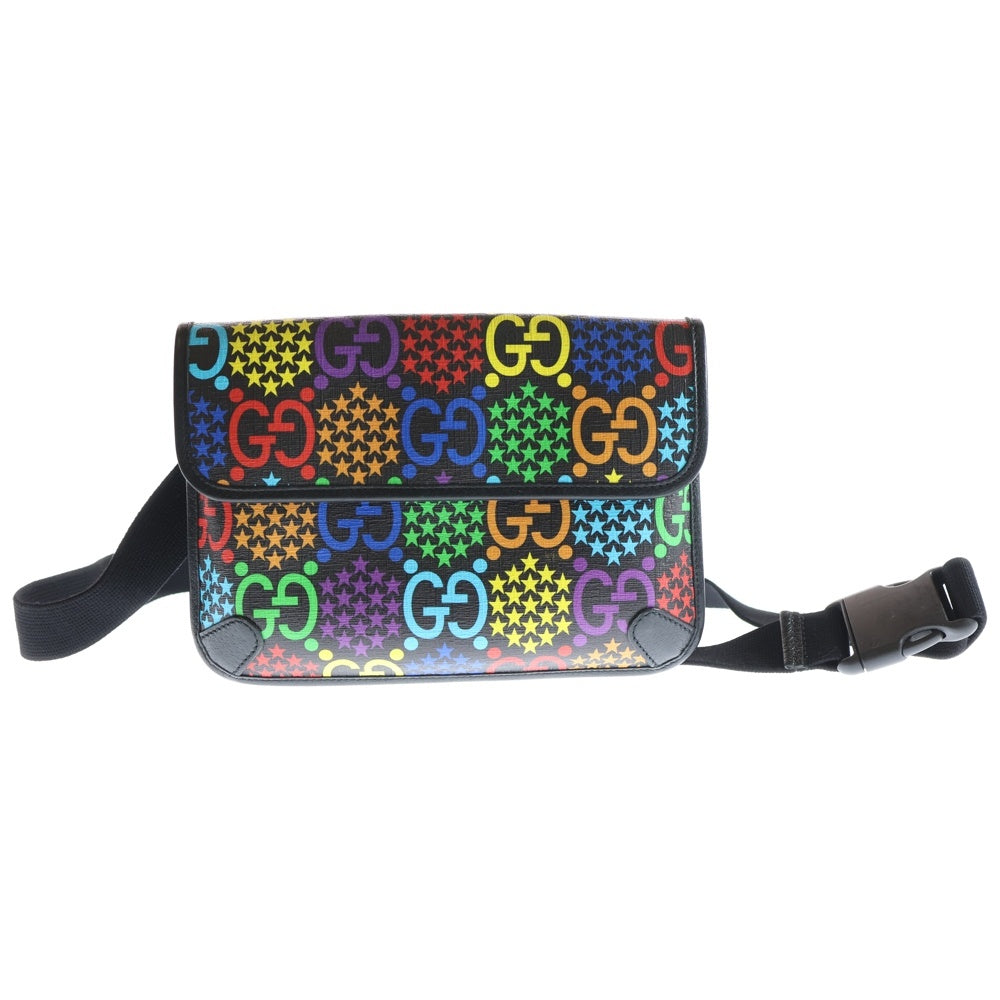 GUCCI(グッチ) GGサイケデリック ボディバッグ ウエストバッグ ブラック×マルチカラー PVC×レザー 598113