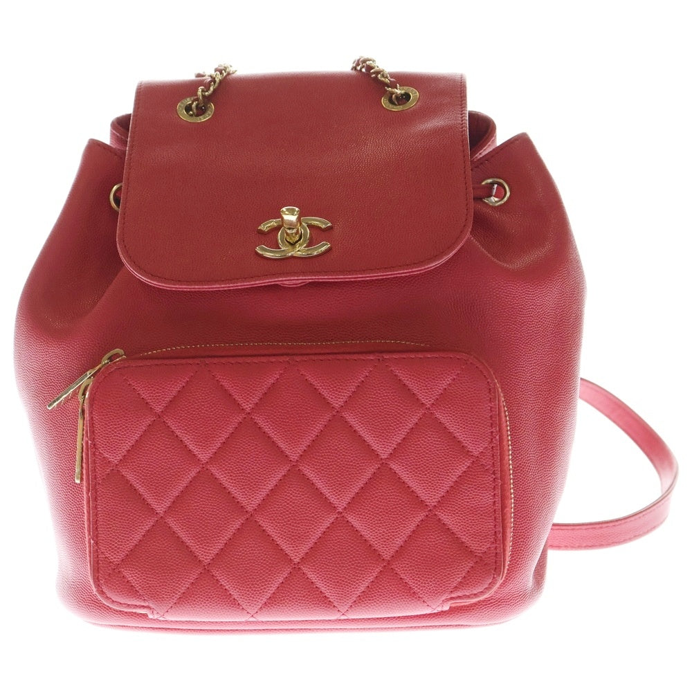 CHANEL(シャネル) マトラッセ ビジネスアフィニティ ココマーク キャビアスキン レザーチェーンバックパック リュック レッド レディース