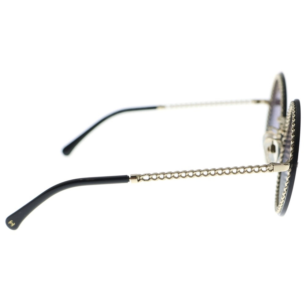 CHANEL(シャネル) ココマーク グラスチェーン付き ラウンドフレーム カラーレンズ サングラス メガネ 眼鏡 アイウェア ブラック/ゴールド 4245 C.395