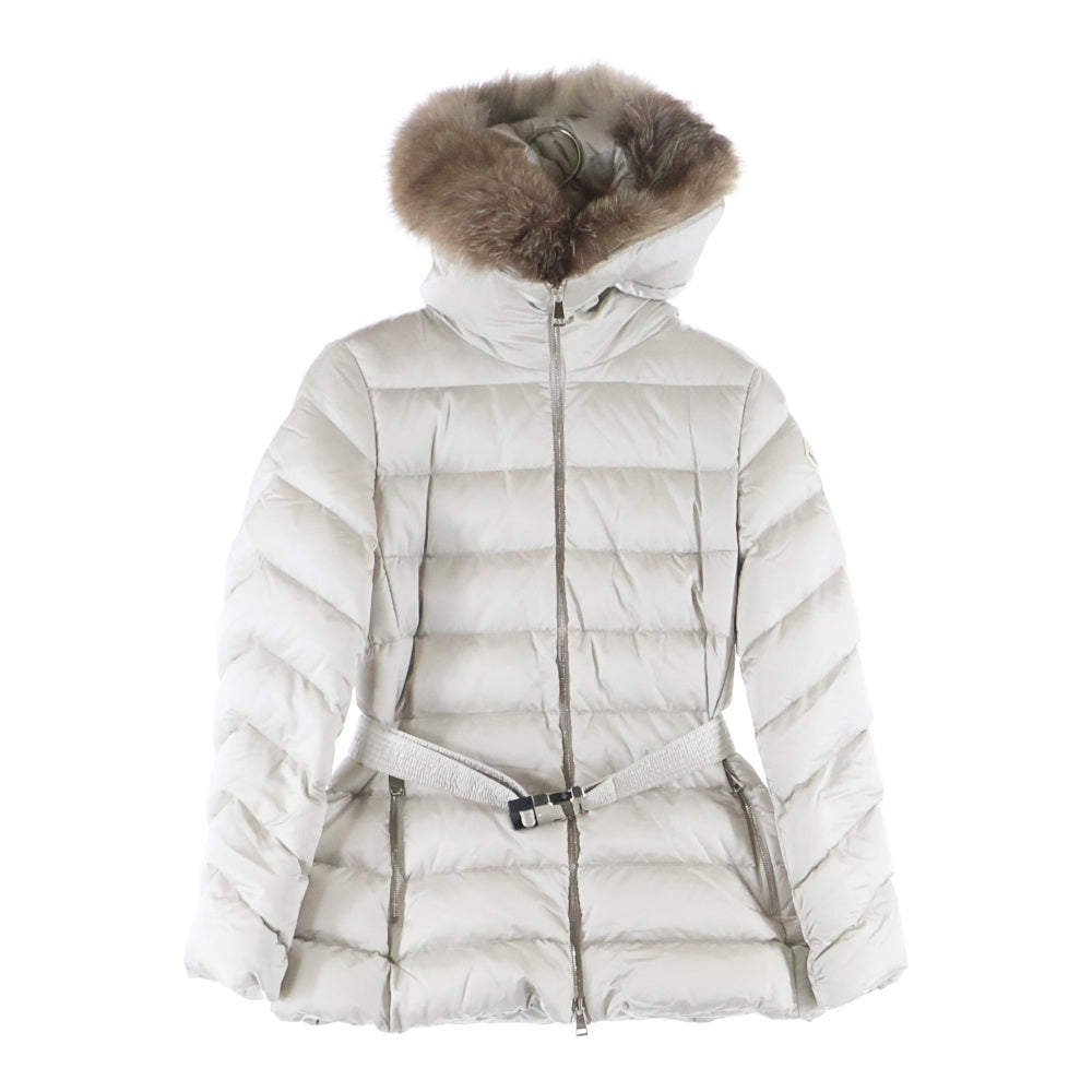MONCLER(モンクレール) 22AW CUPIDONE キュピドン ワッペンロゴ ファー フーデッド ジップアップ ダウン ロング ジャケット コート アイボリー レディース H20931A00135 59685