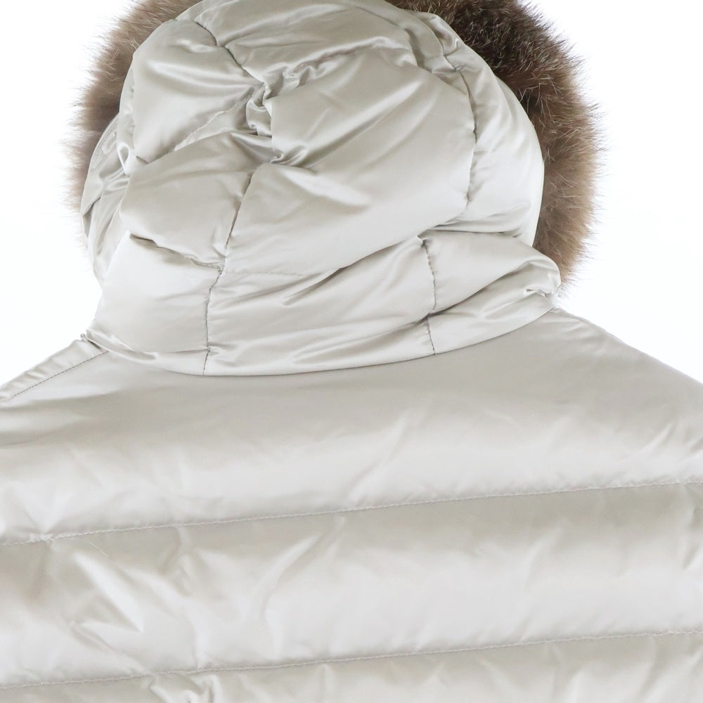 MONCLER(モンクレール) 22AW CUPIDONE キュピドン ワッペンロゴ ファー フーデッド ジップアップ ダウン ロング ジャケット コート アイボリー レディース H20931A00135 59685