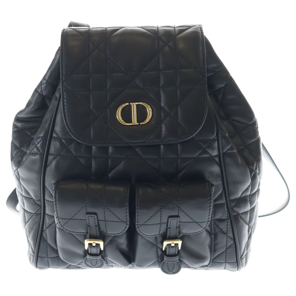 Christian Dior MONSIEUR(クリスチャンディオールムッシュ) Caro カロ ミディアム CDロゴプレート カナージュ レザー バックパック リュックサック ゴールド金具 ブラック レディース