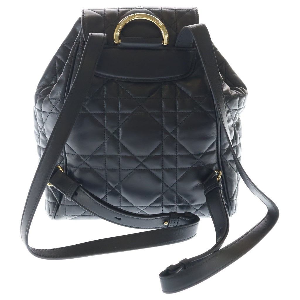 Christian Dior MONSIEUR(クリスチャンディオールムッシュ) Caro カロ ミディアム CDロゴプレート カナージュ レザー バックパック リュックサック ゴールド金具 ブラック レディース