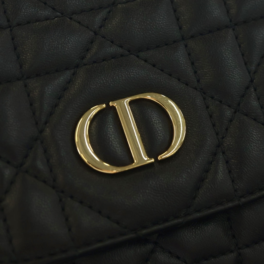 Christian Dior MONSIEUR(クリスチャンディオールムッシュ) Caro カロ ミディアム CDロゴプレート カナージュ レザー バックパック リュックサック ゴールド金具 ブラック レディース