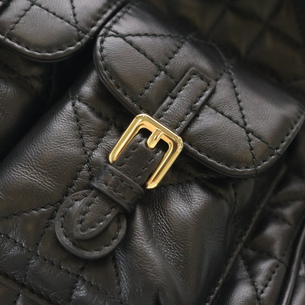 Christian Dior MONSIEUR(クリスチャンディオールムッシュ) Caro カロ ミディアム CDロゴプレート カナージュ レザー バックパック リュックサック ゴールド金具 ブラック レディース